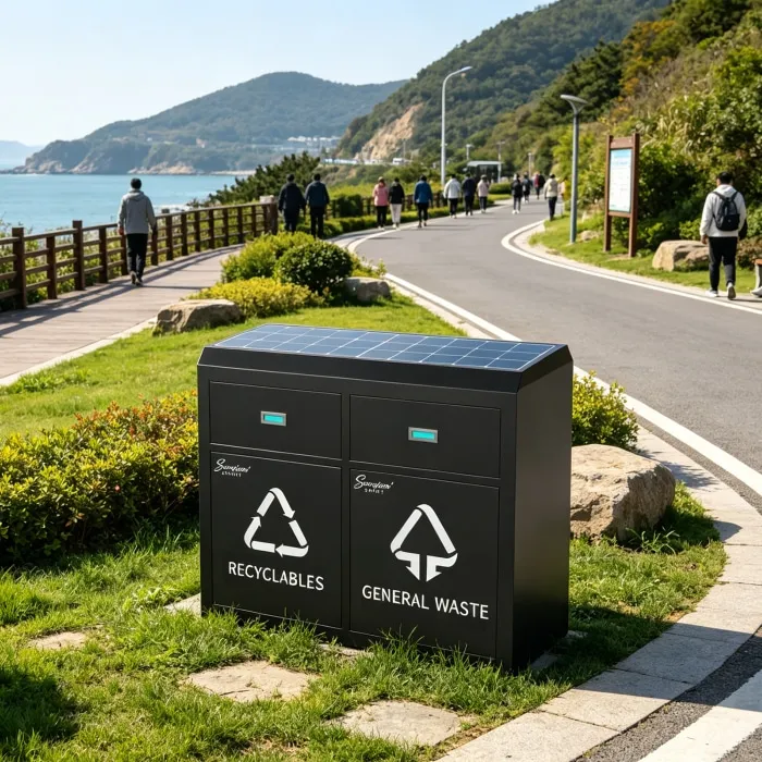 Futuristic Eco-Friendly Solar Dustbin