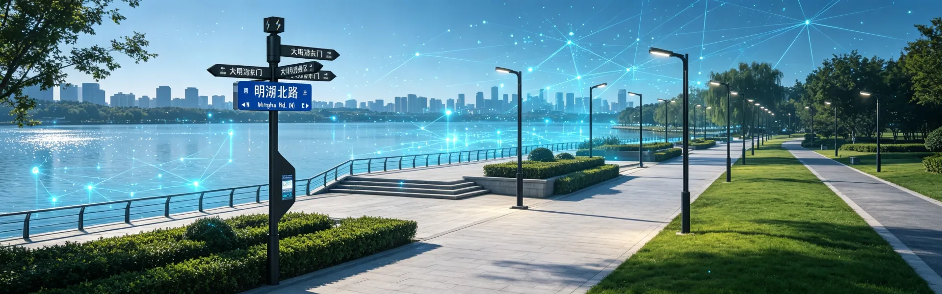 digital smart wayfinding signpost with touch screen and AI navigation