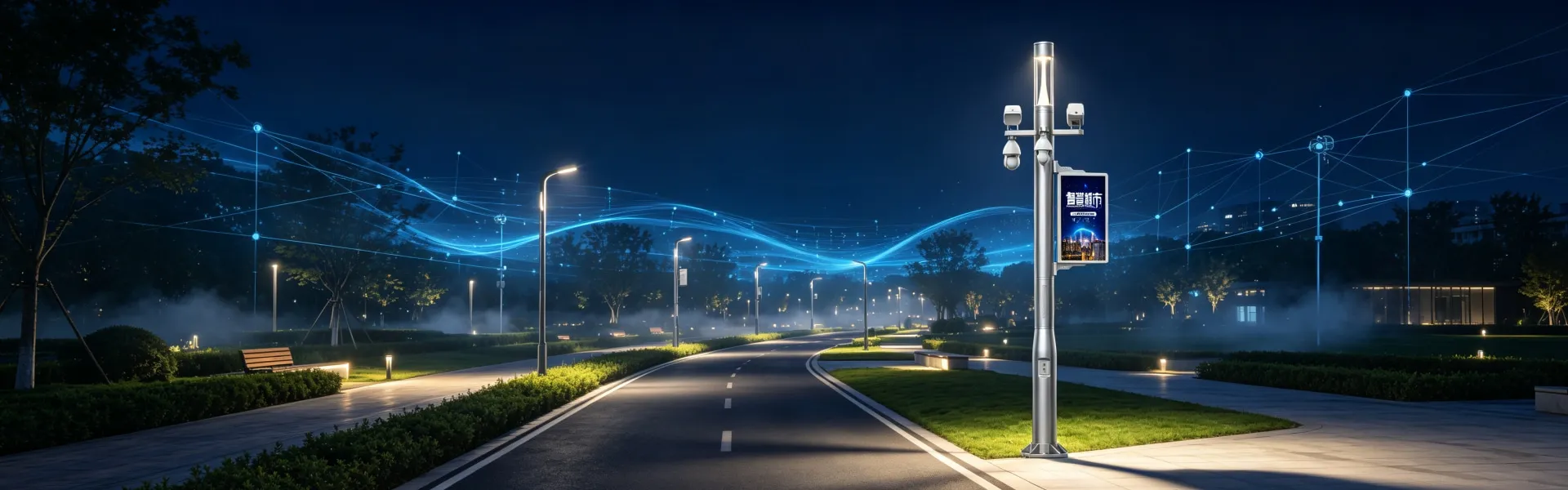 integrated smart lighting pole with video surveillance and digital signage