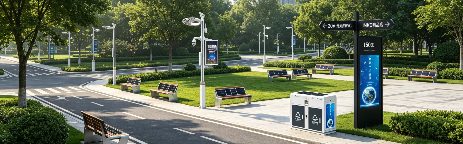 outdoor smart guide post with LED display and pedestrian navigation system